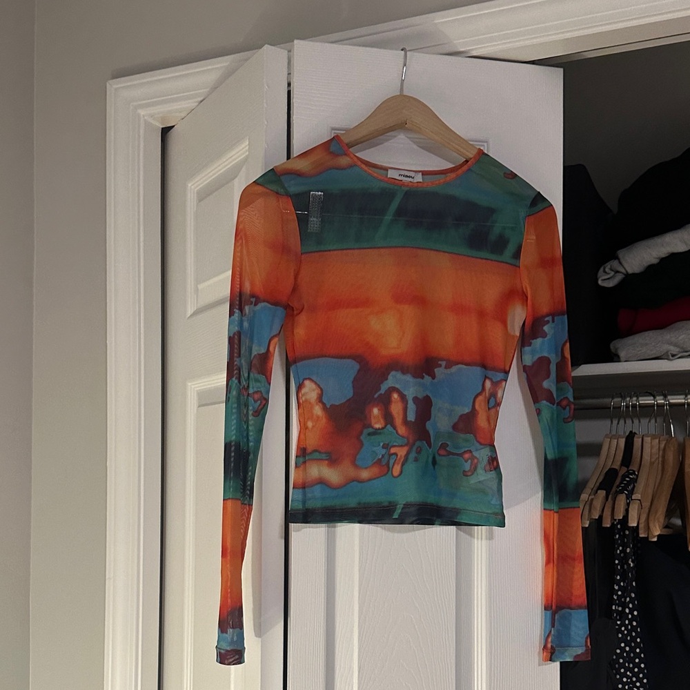 Miaou Orange and Blue Long Sleeve Blouse
